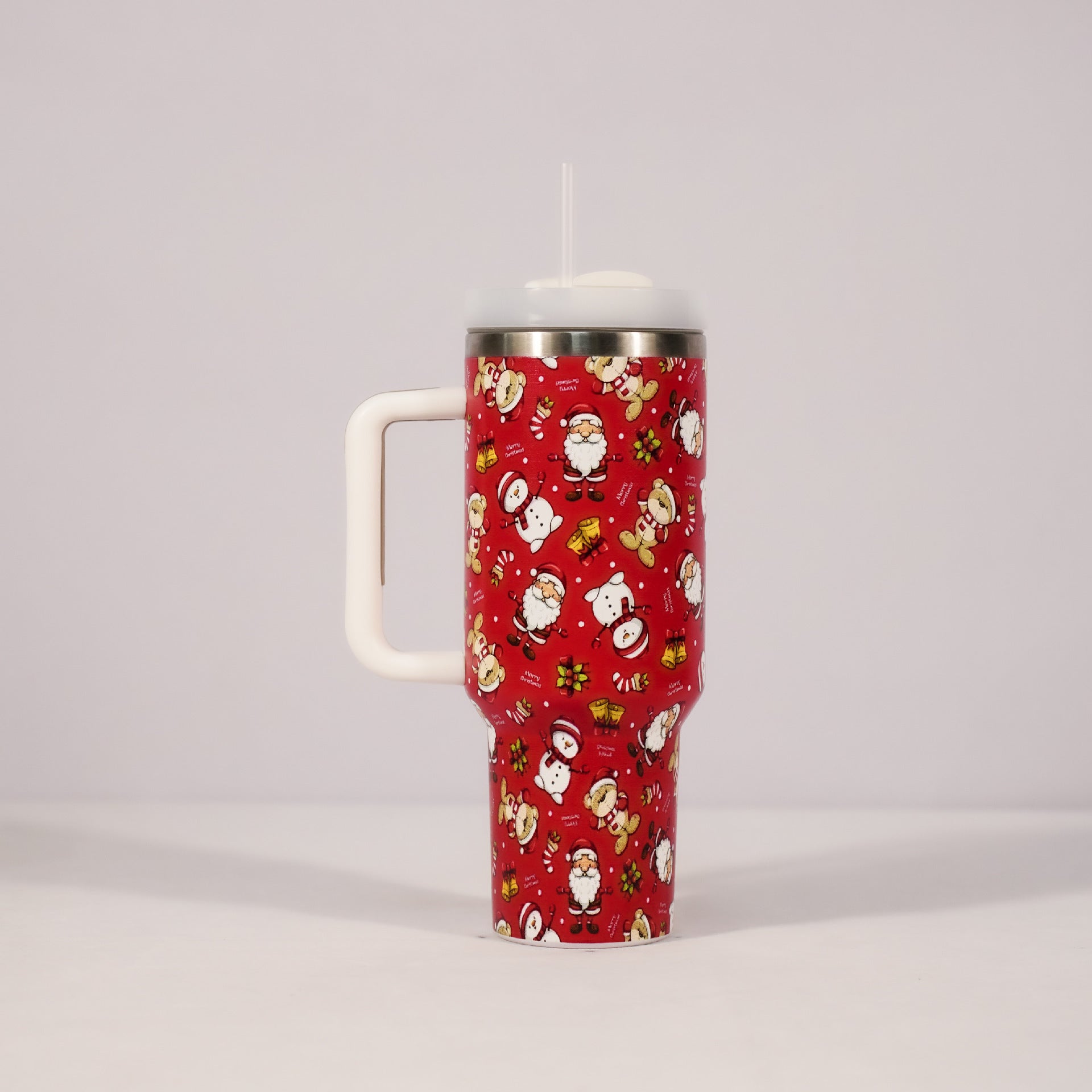 Christmas Stainless Steel Tumbler with Handle, Lid & Straw