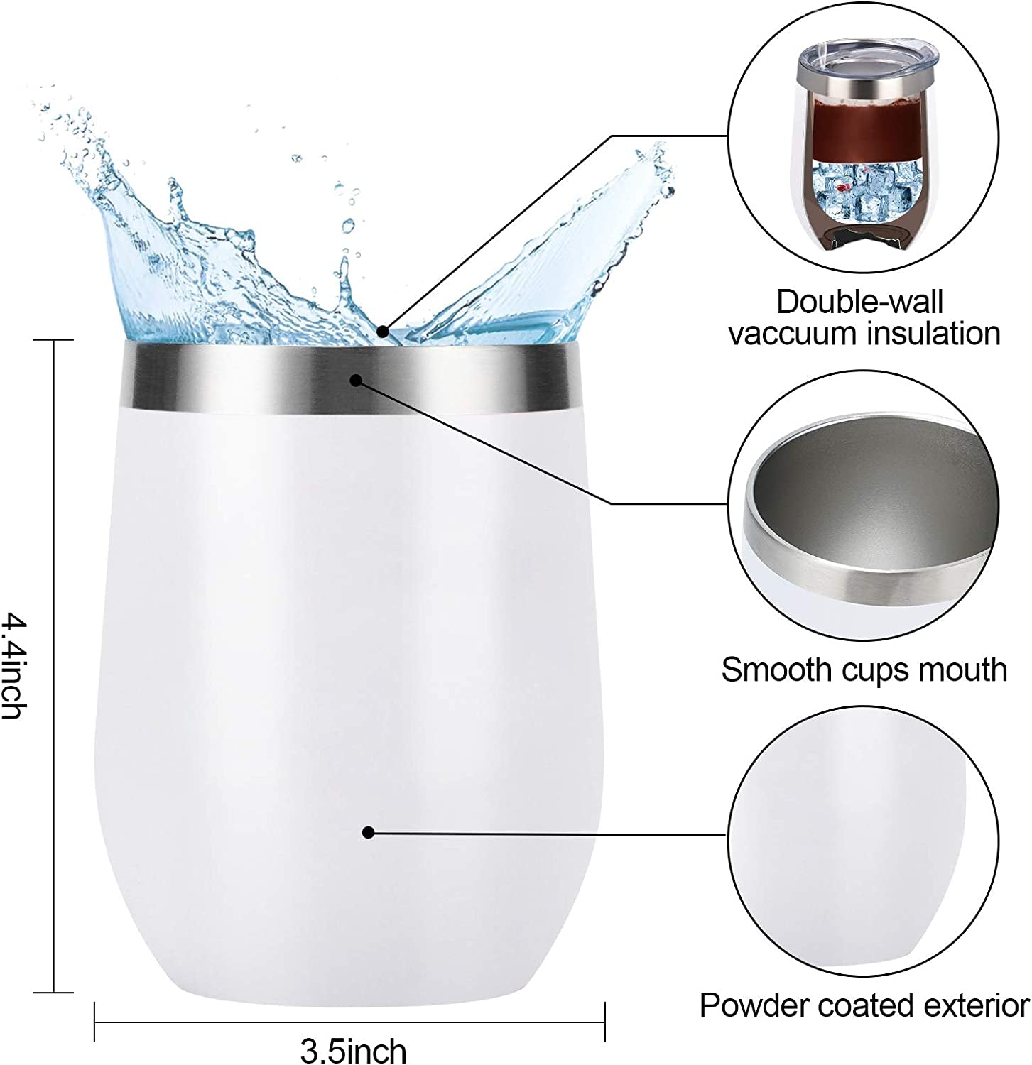 12-Pack 12oz Stainless Steel Wine Tumblers – Double Wall Vacuum Insulated with Lids & Straws
