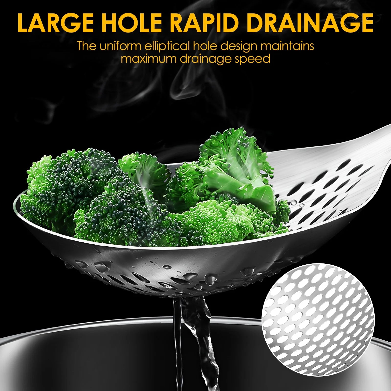 Extra Large Slotted Stainless Steel Skimmer with Long Handle for Kitchen Frying Cooking Draining