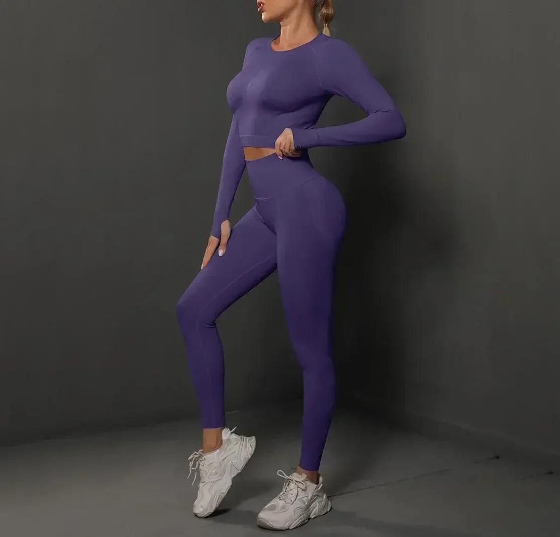 Women'S European and American Seamless Peach Tight Fitting Hip Lifting Yoga Suit Set, Sports Running Fitness Suit Two-Piece Set