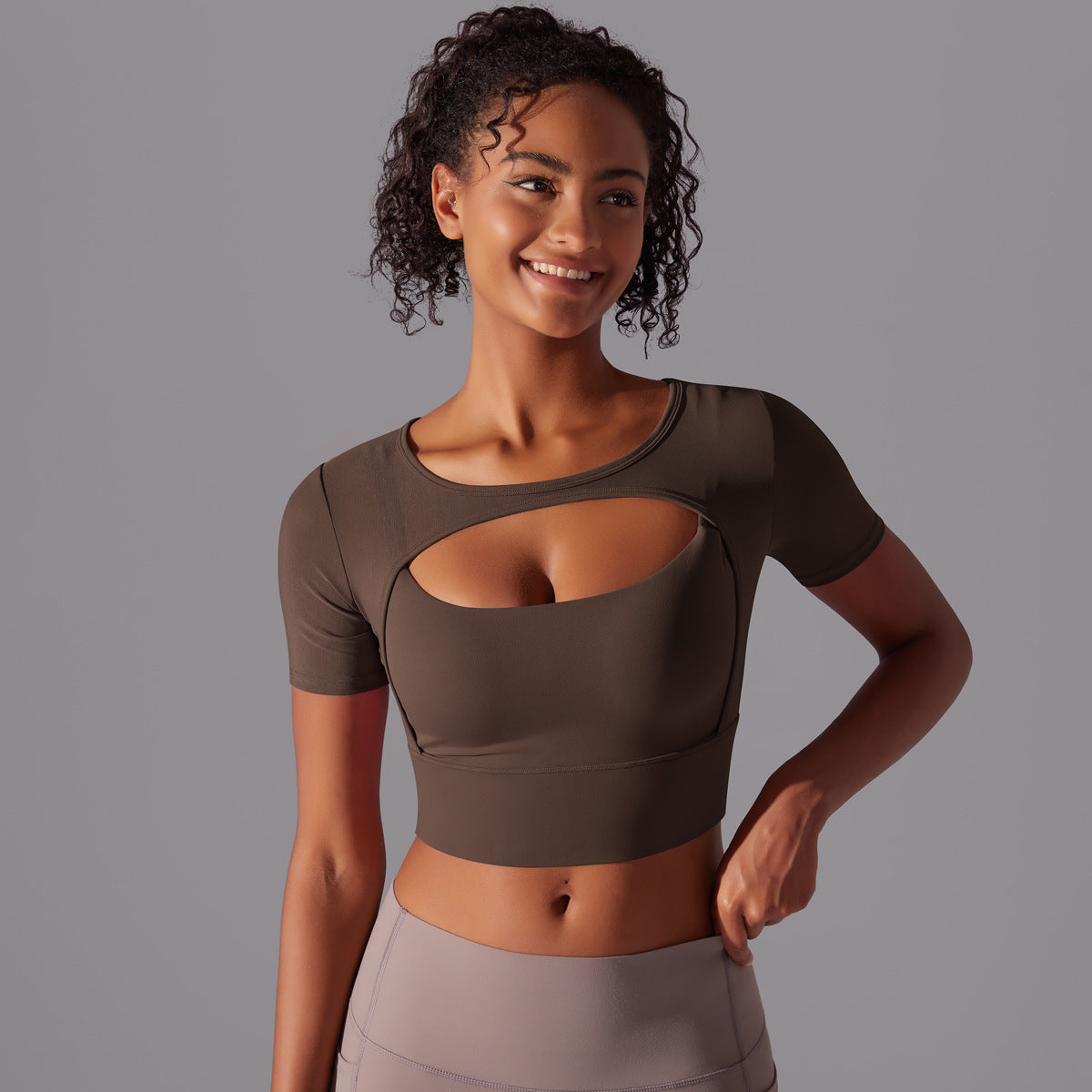Short-Sleeve Cropped Top with Front Cutout