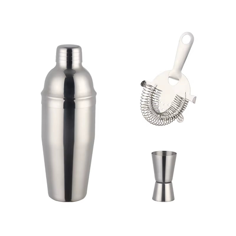 750ML Stainless Steel Boston Cocktail Set Shaker Wine Pourers Gold Bar Tool Set with Strainer Measure Cup Bartender