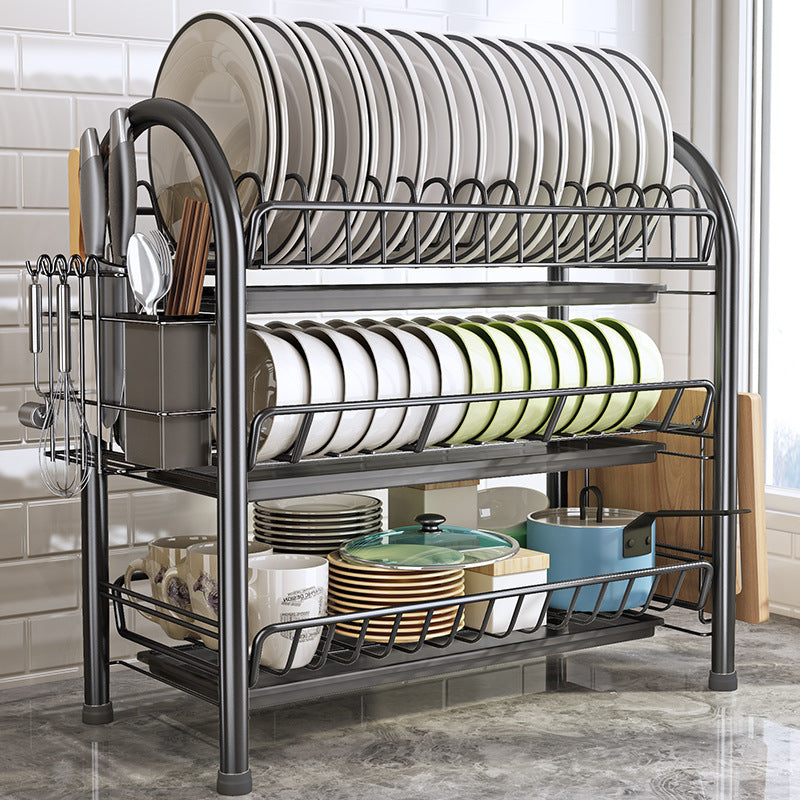 Multi-Layer Floor Draining Bowl Rack – Kitchen Shelf & Countertop Dish Storage