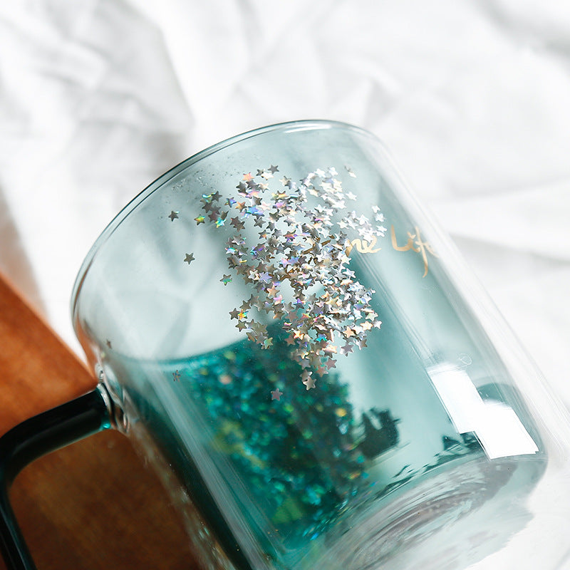 Enchanting Double-Wall Glass Mug with Festive Gold Design