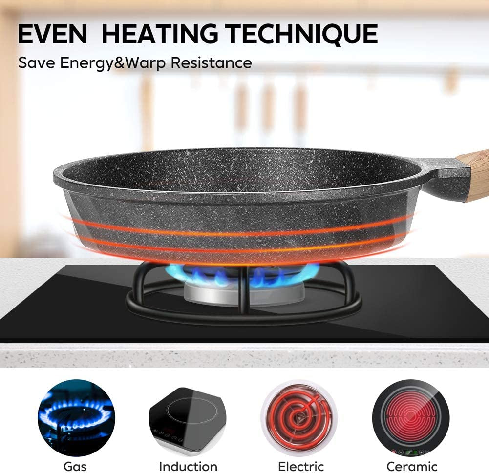 Nonstick Frying Pan Set – Granite Skillet Pans for Induction Cooking, 3-Piece