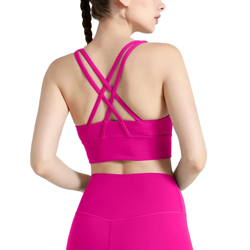 New Women Fitness Top Cross Back Breathable Shockproof