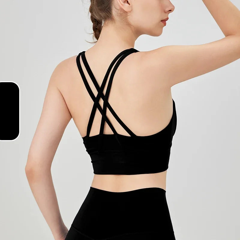 New Women Fitness Top Cross Back Breathable Shockproof