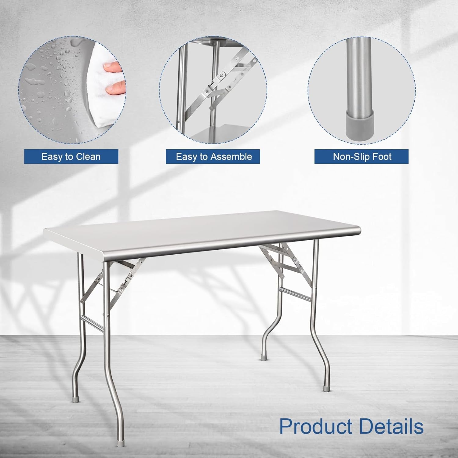 24X48 Inches Folding Stainless Steel Table for Restaurant Kitchen Home and Hotel, NSF Certified