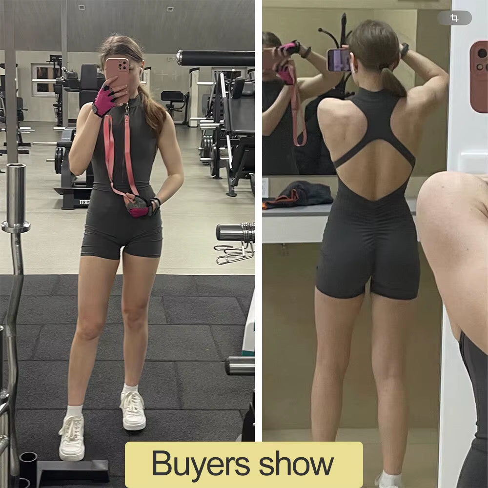 Backless Fitness Suit for Women with Zipper