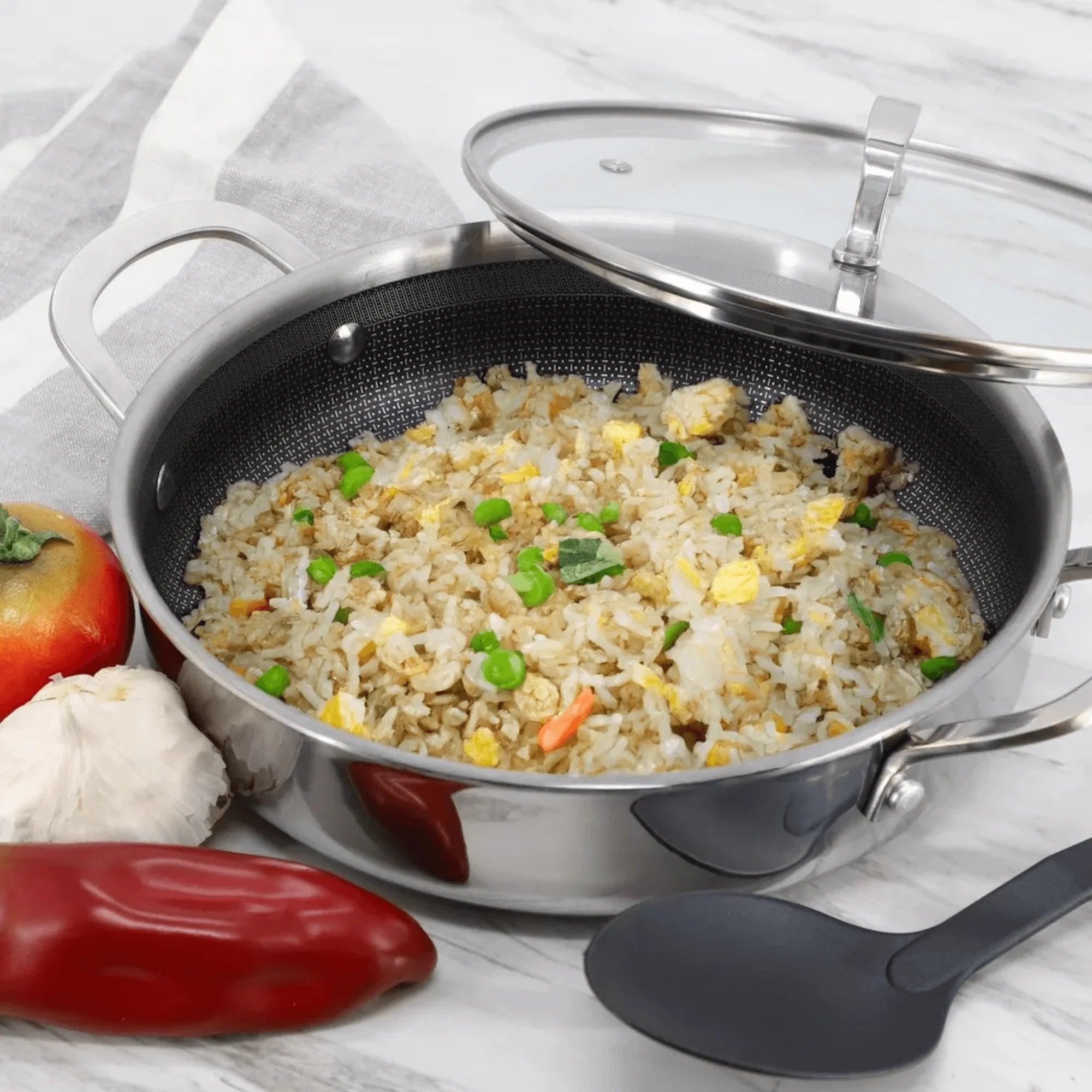 9-Inch 3-Ply Stainless Steel Nonstick Deep Fry Pan with Lid