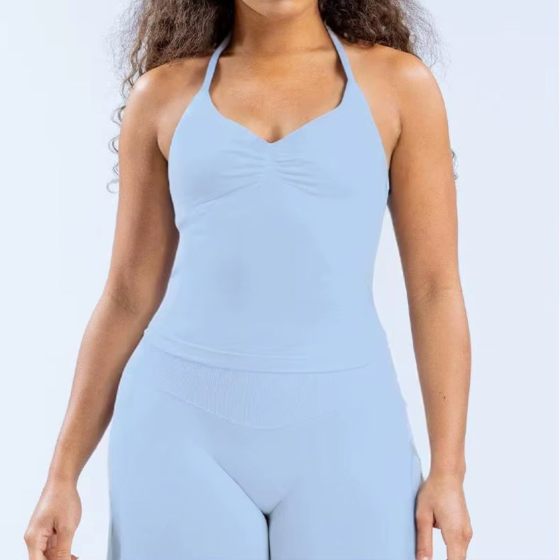 Strappy Top V-Neck Fitness Top Open-Back