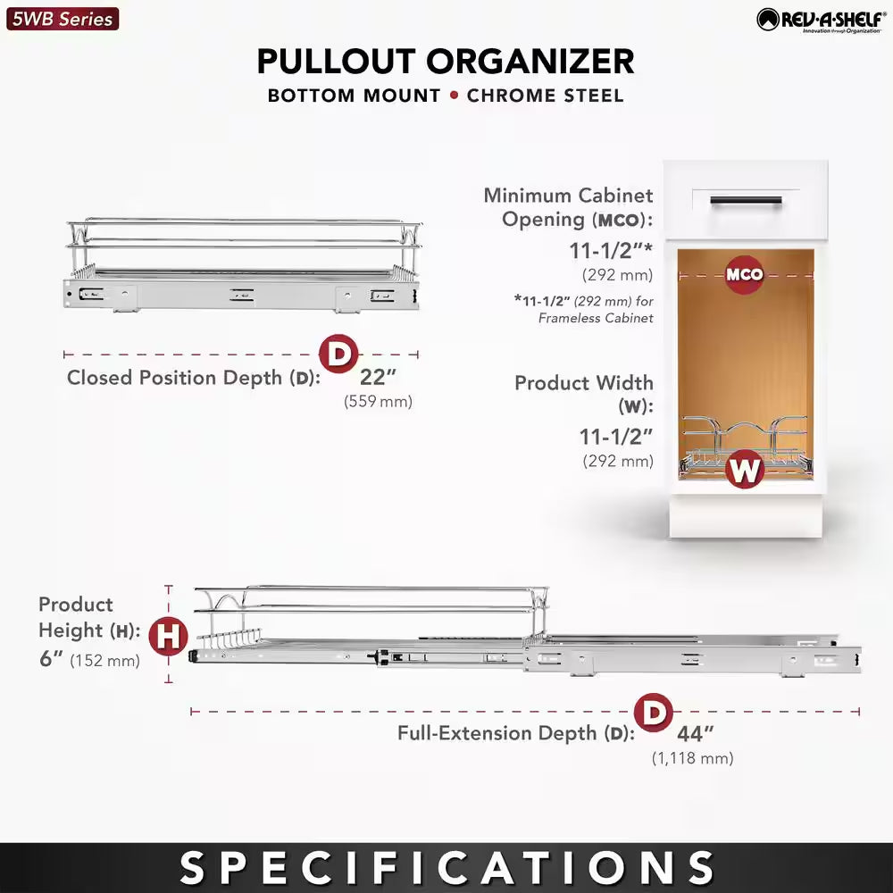 Silver Kitchen Cabinet Pull Out Shelf Organizer, 12 In. X 22 In.