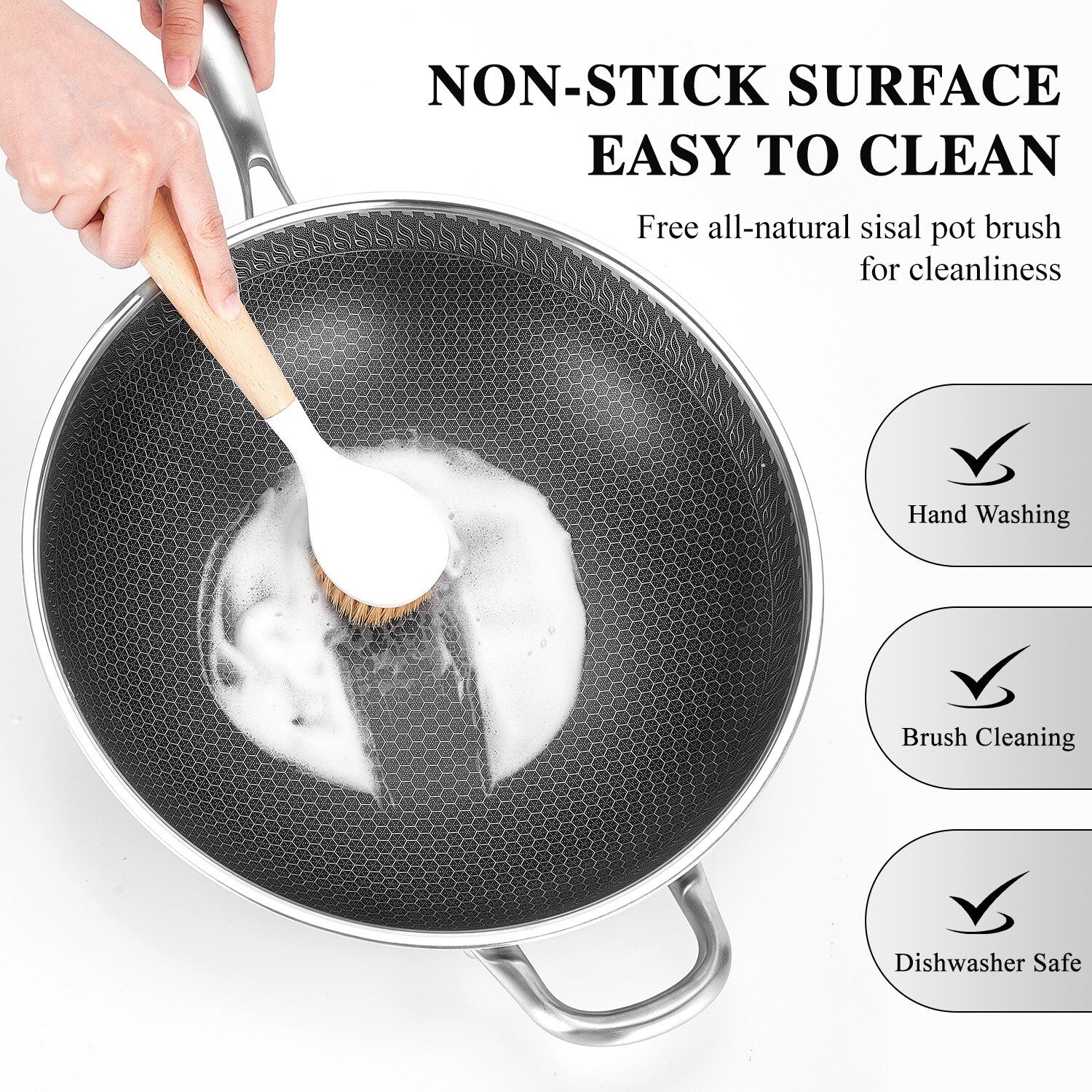 13" Large Honeycomb Wok Stainless Steel Nonstick Frying Pan Induction Cookware