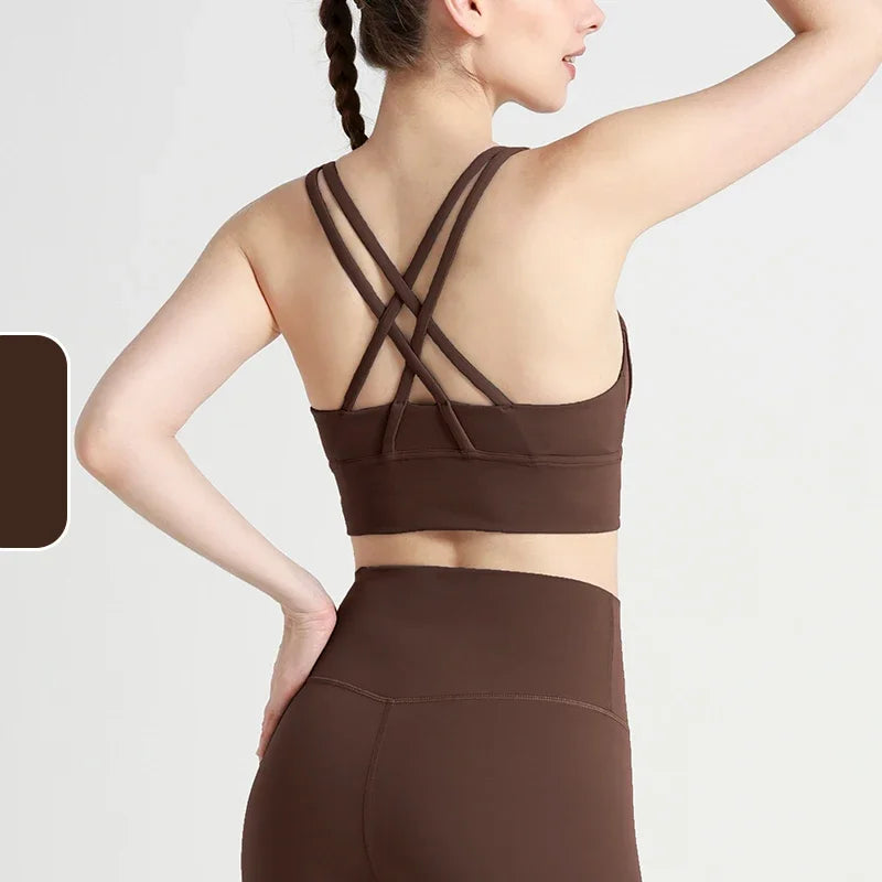 New Women Fitness Top Cross Back Breathable Shockproof