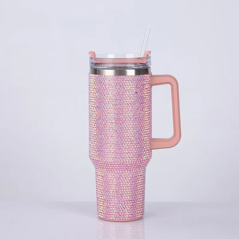 40 oz. Rhinestone Tumbler with Straw Stainless Steel
