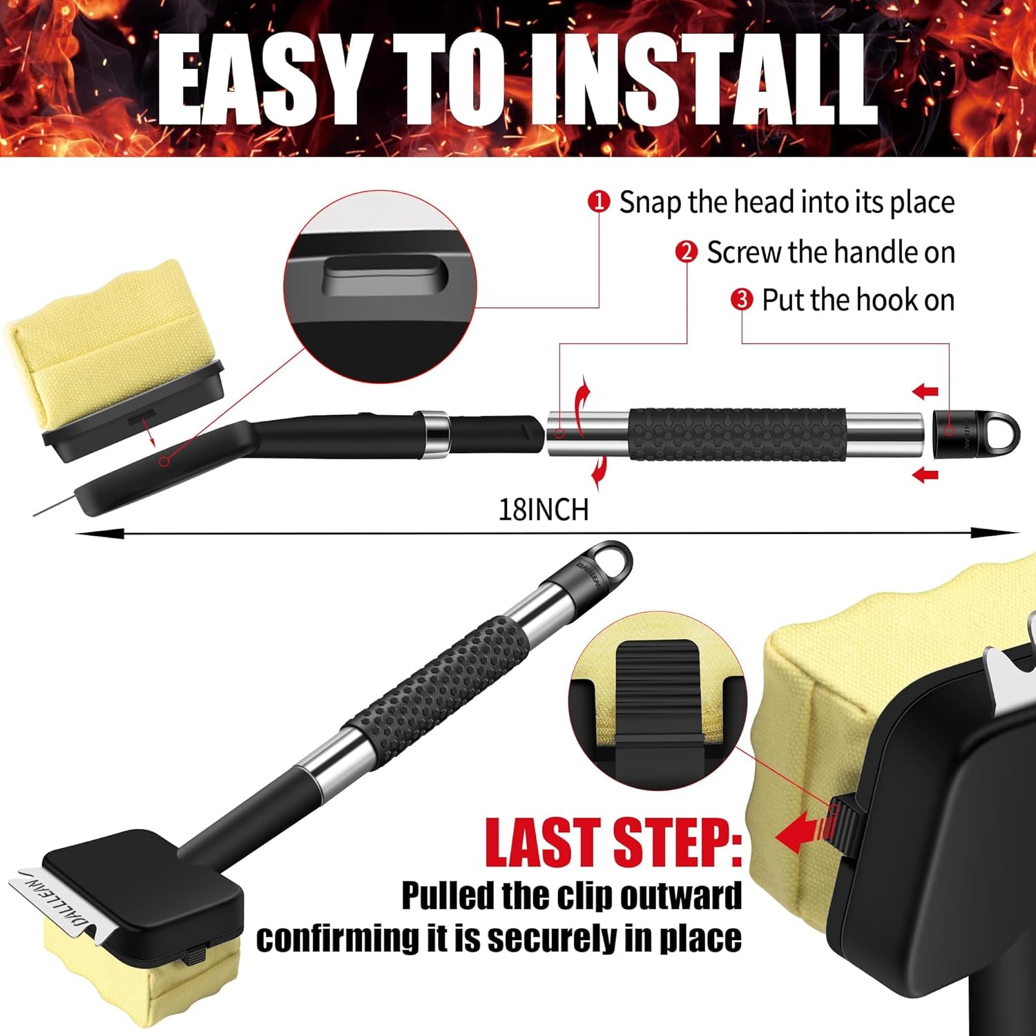 BBQ Grill Brush Bristle Free for Outdoor Grill, Replaceable Head Cleaning Brush, Steam Grate Cleaner, BBQ Cleaning Brush, Scraper for Grill Grates