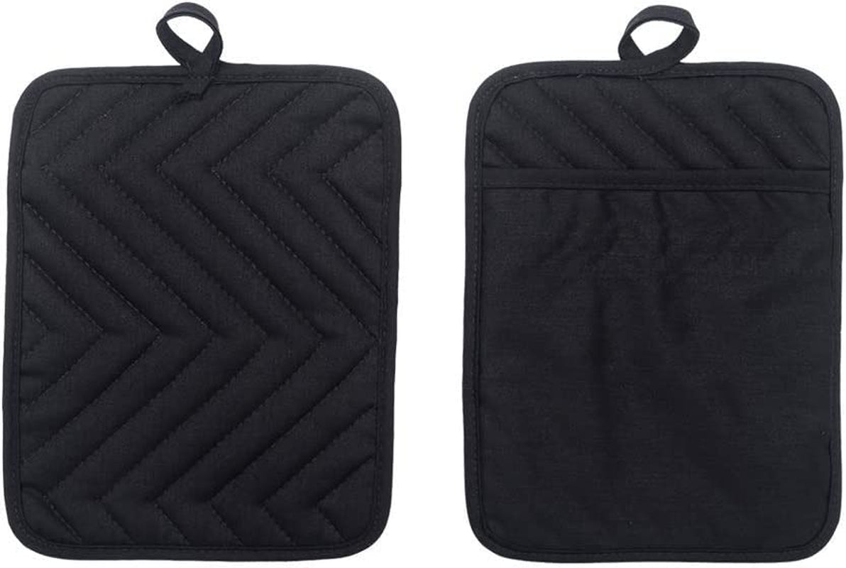Cotton Pot Holders with Pocket, Heat Resistant Black Counter Table Hot Pads
