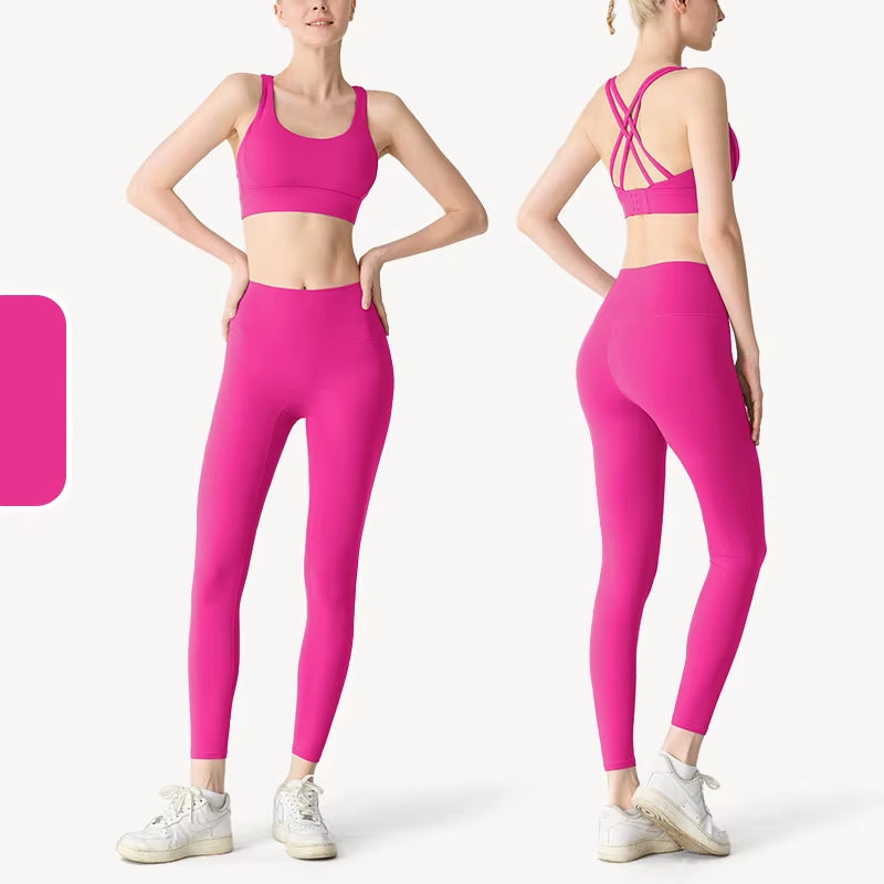 2 Piece Yoga Clothes Women'S Tracksuit Athletic Wear Pilates Fitness Suit Gym Workout Push up Clothes Sports Bra Leggings Suit