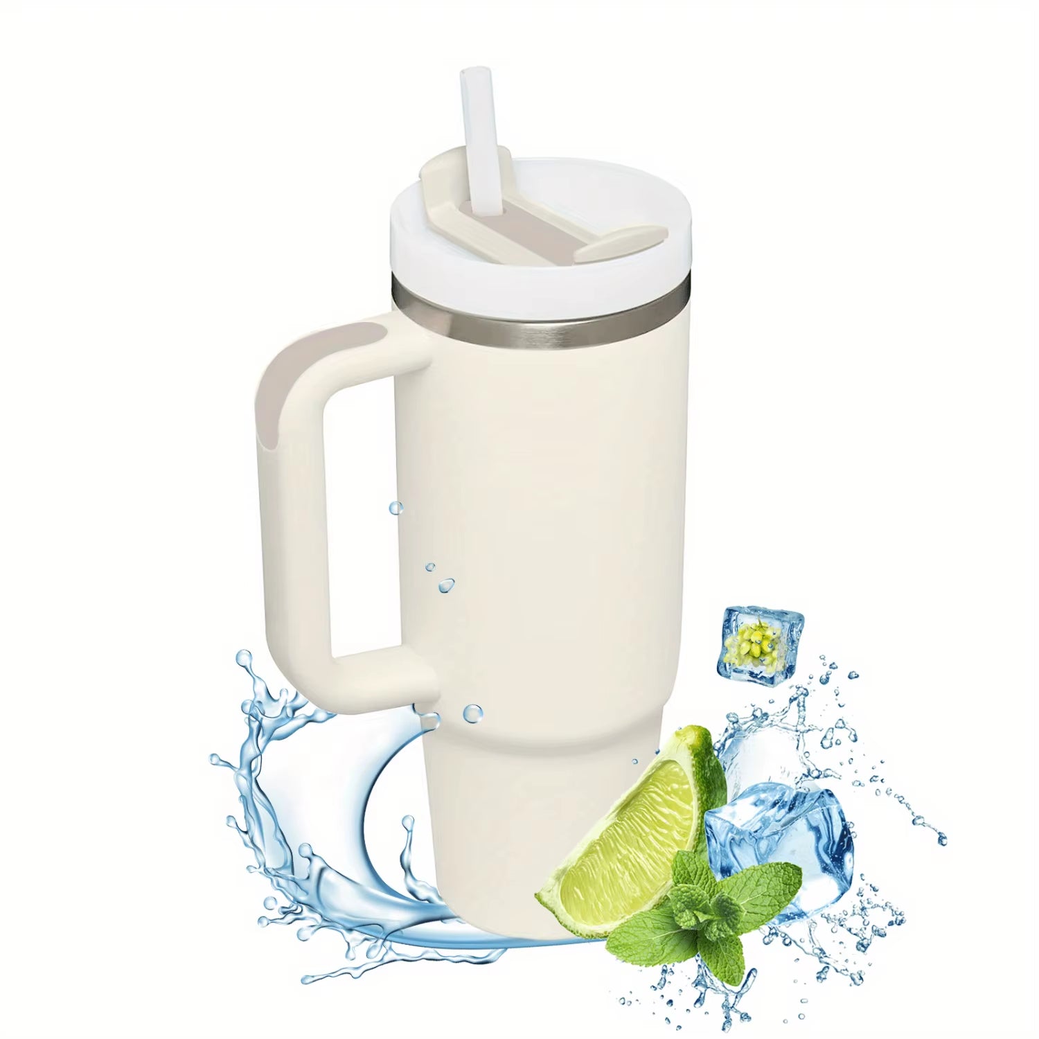 1Pc 1200Ml/40Oz Tumbler with Handle, Reusable Vacuum Insulated Bottle, with Lid and Straws, Leakproof Portable Drinking Cu