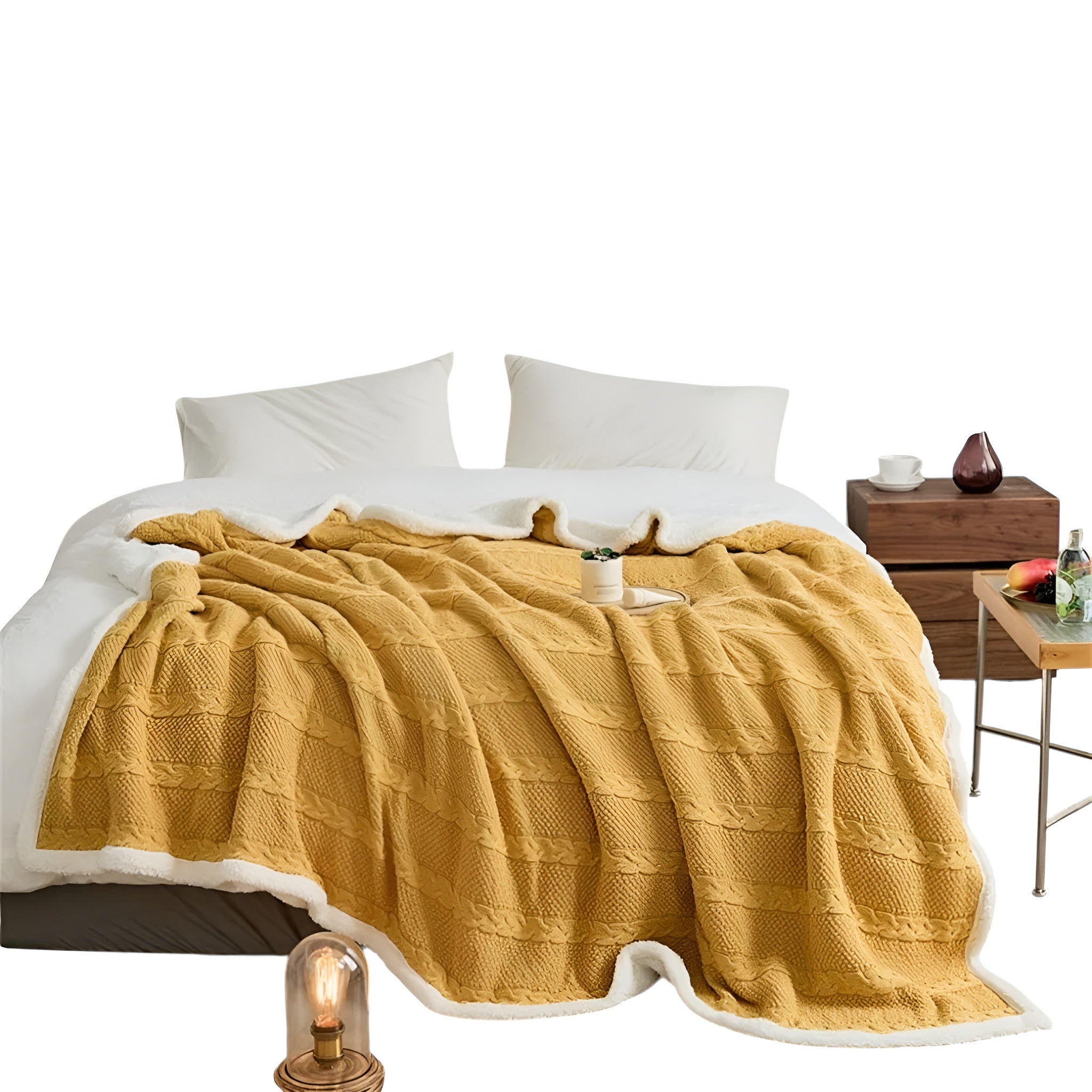 Lambswool & Cotton Knit Blanket Thick, Luxurious Warmth for Cozy Comfort - Alpaca House