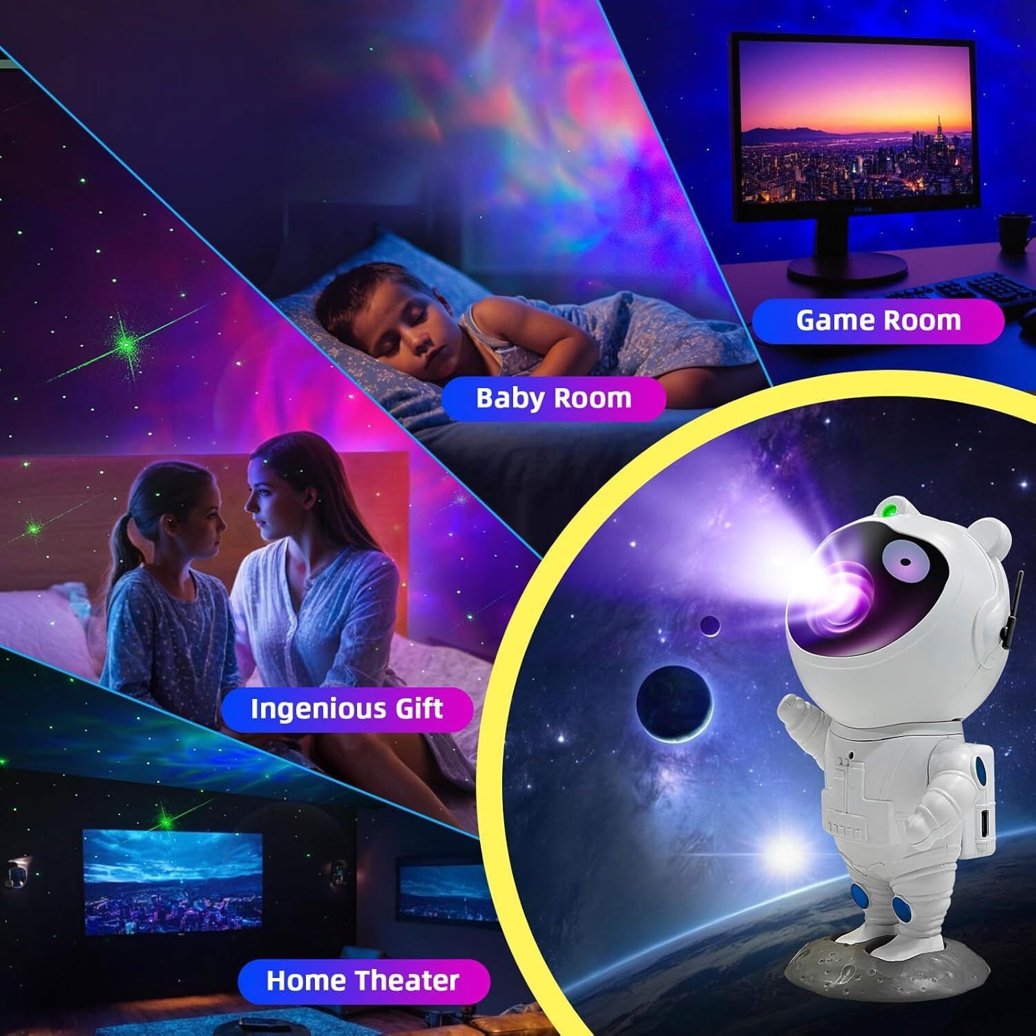 Galaxy Projector Astronaut Night Light with Remote Nebula Star Ceiling Lights