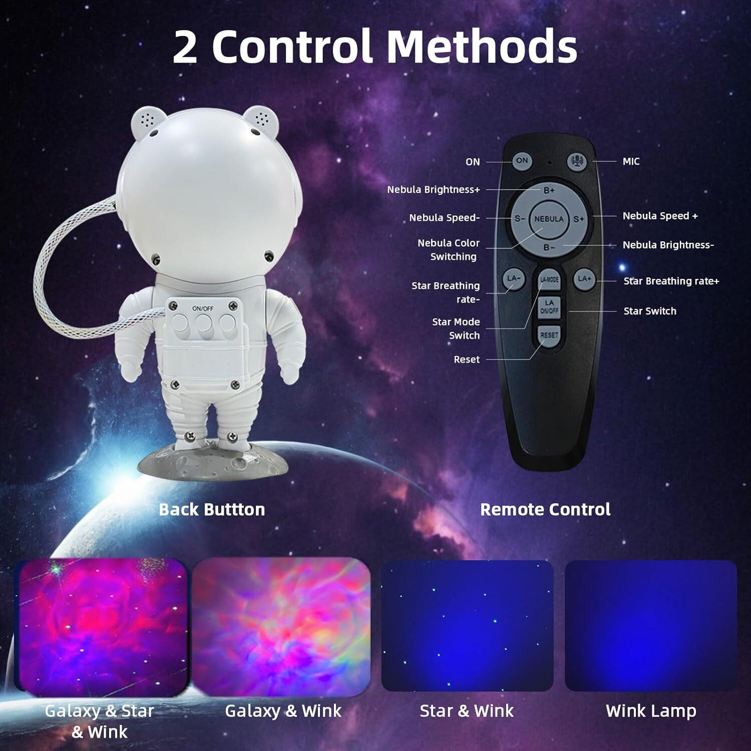 Galaxy Projector Astronaut Night Light with Remote Nebula Star Ceiling Lights