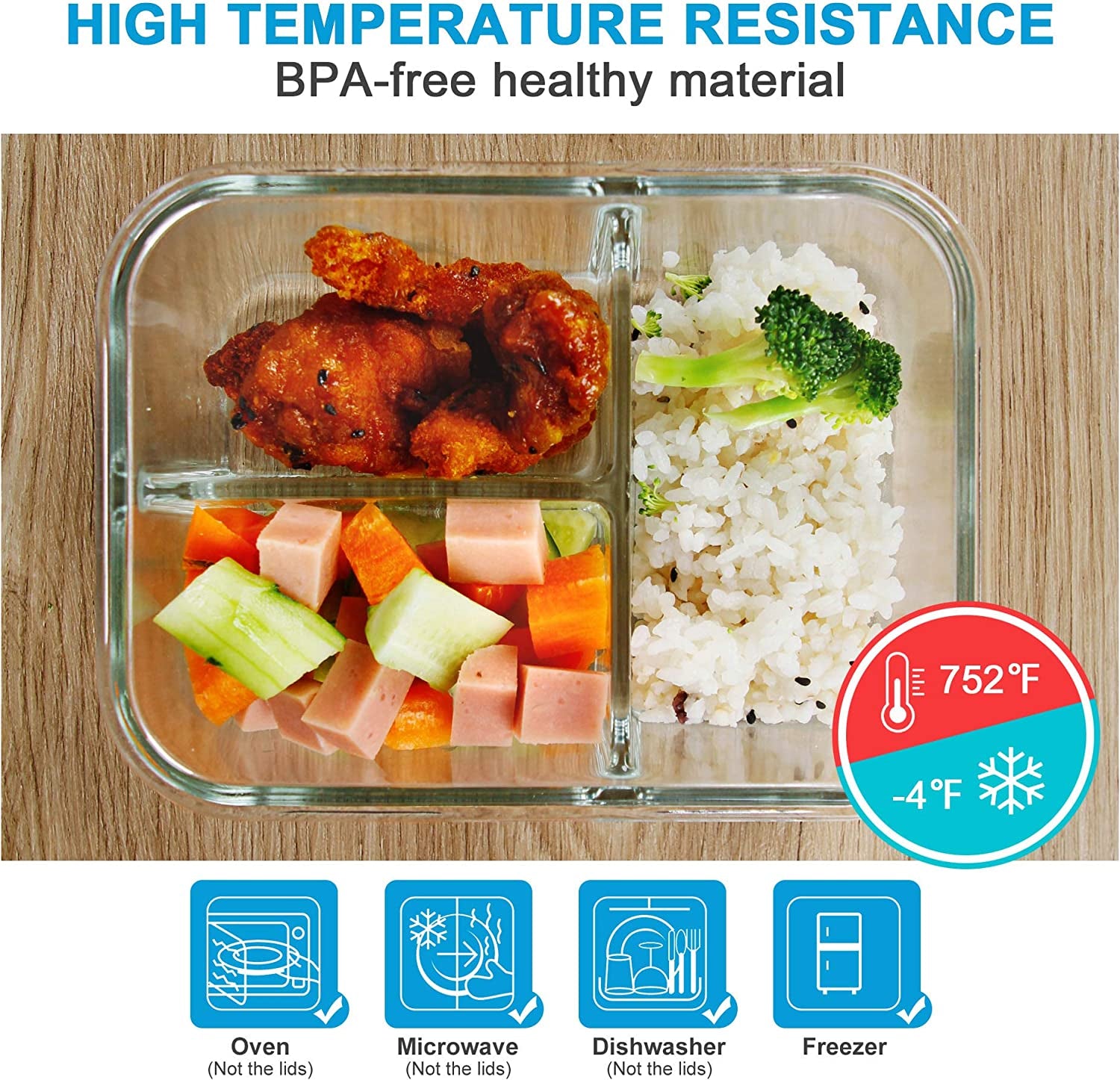 3-Pack 36oz Glass Bento Box Meal Prep Containers