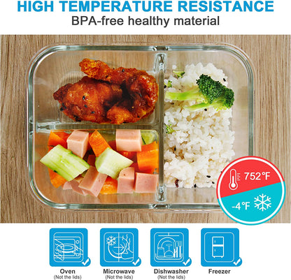 3-Pack 36oz Glass Bento Box Meal Prep Containers