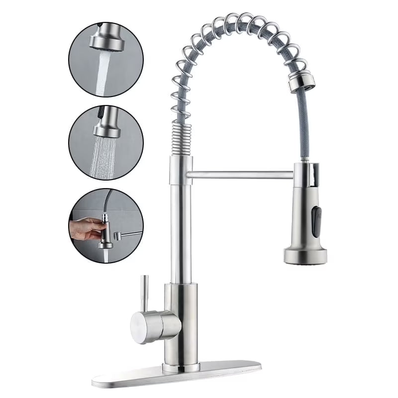 Kitchen Faucets with Pull down Sprayer Stainless Steel Single Hole Brushed Nickel