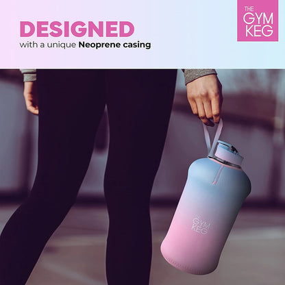 Insulated Water Bottle 2.2 L Black Neoprene with Carry Handle & Leakproof Cap