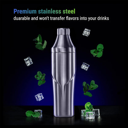 24 oz. Cocktail Shaker - Insulated Double Wall Keep Drink Chilled - No Stuck Twist Lid, Leakproof and Built-In Strainer