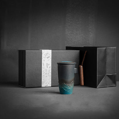 Artisan Ceramic Tea Mug with Wooden Handle