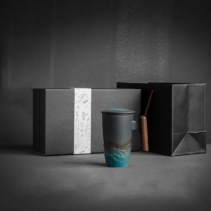 Artisan Ceramic Tea Mug with Wooden Handle