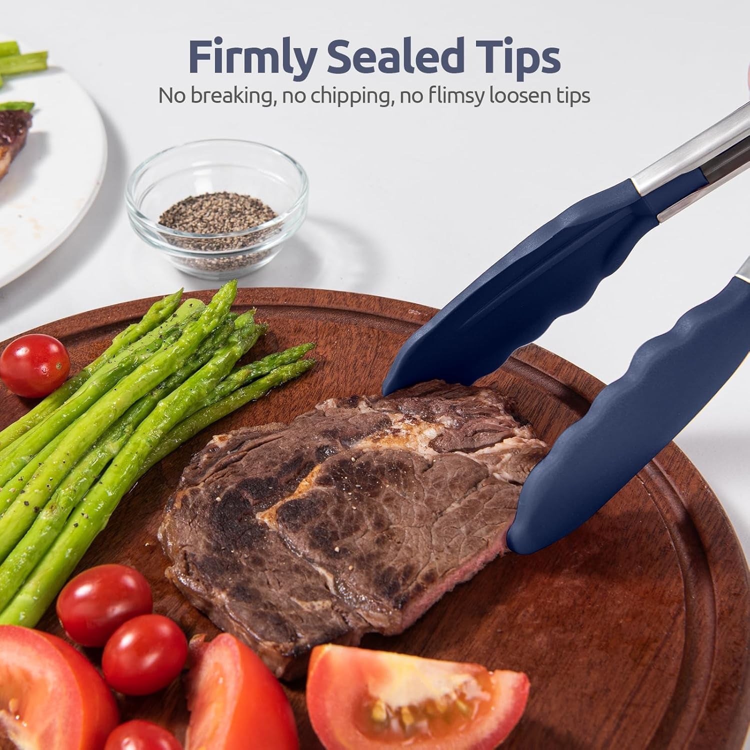 600ºf Heat Resistant Kitchen Tongs:  7/9/12 Inch Silicone Cooking Tong Set with Non Stick Rubber Tips and Silicon Coated 18/8 Stainless Steel Handle for Serving Grilling Salad(Midnight Blue)
