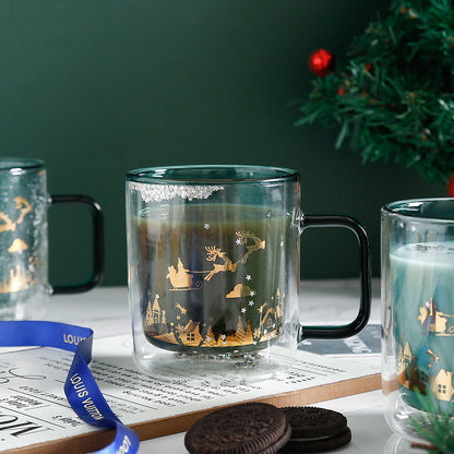 Enchanting Double-Wall Glass Mug with Festive Gold Design