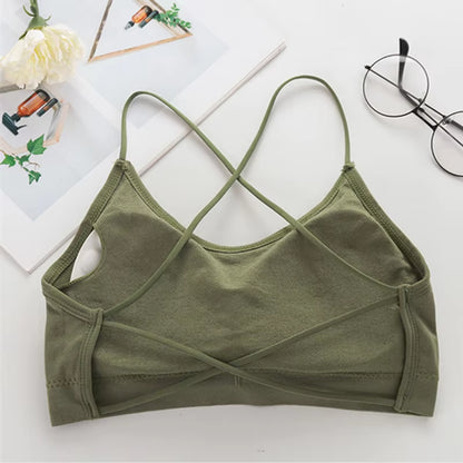 Women Top Cross Strap Sports Bra Thin Push up Sport Bra Yoga Gym Crop Top Brassiere Fitness Tube Top Breathable Beauty Back Bras