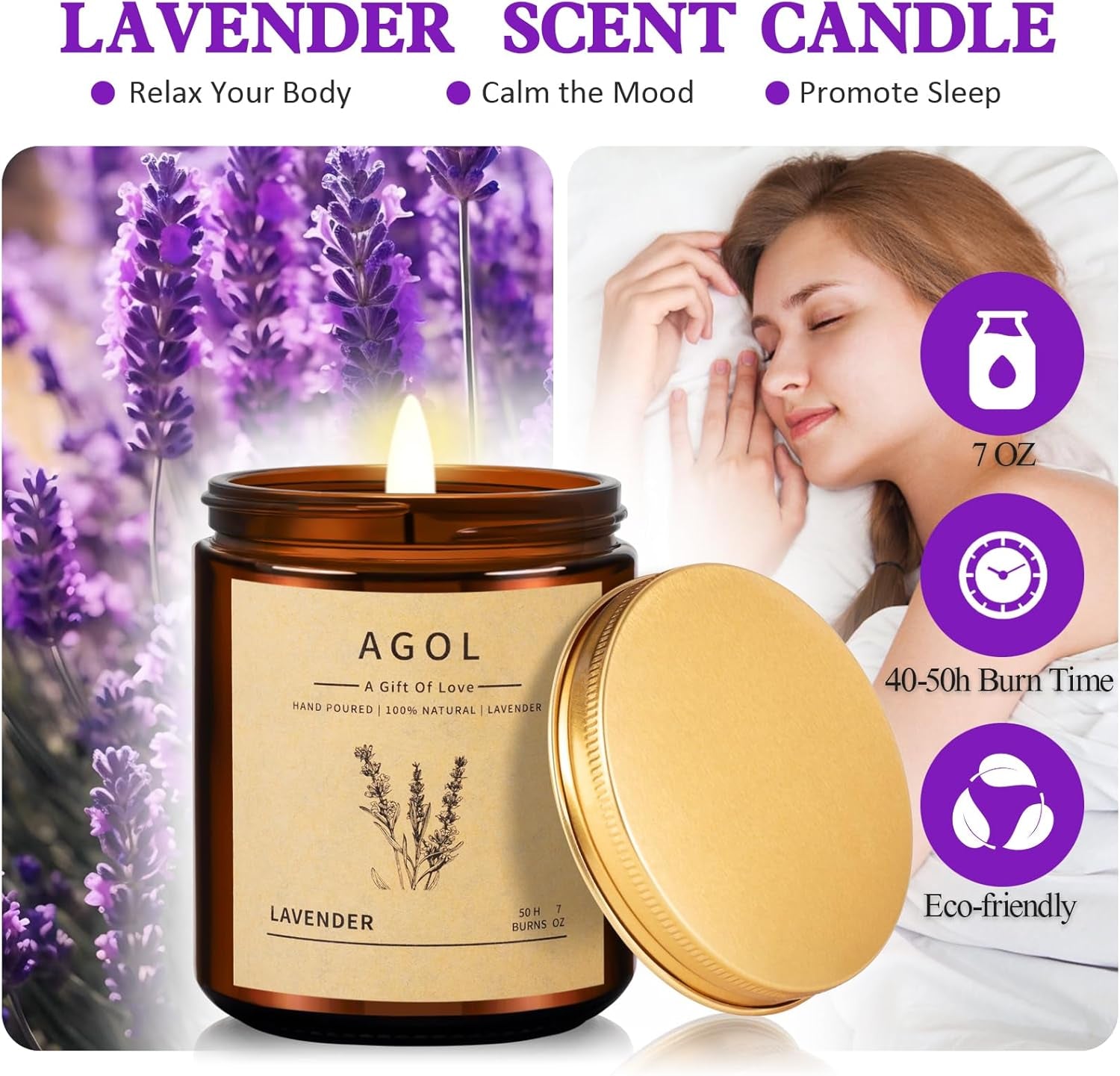 Scented Candles for Home, Luxury Amber Jar Aromatherapy Candle, All-Natural Soy Candles, 50 Hour Long Lasting Candle