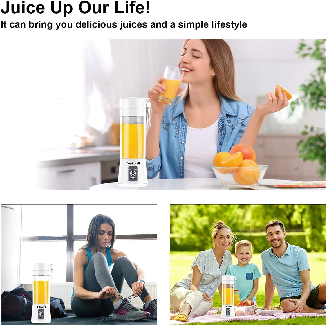 Personal USB Juicer for Smoothies & Shakes, 6 3D Blades
