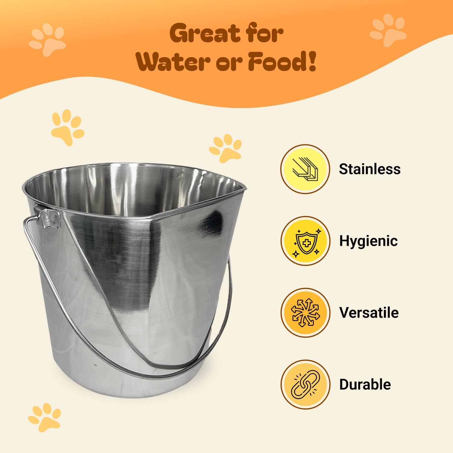 9 Qt Heavy Duty Stainless Steel Flat Side Bucket, Multi-Purpose Bucket