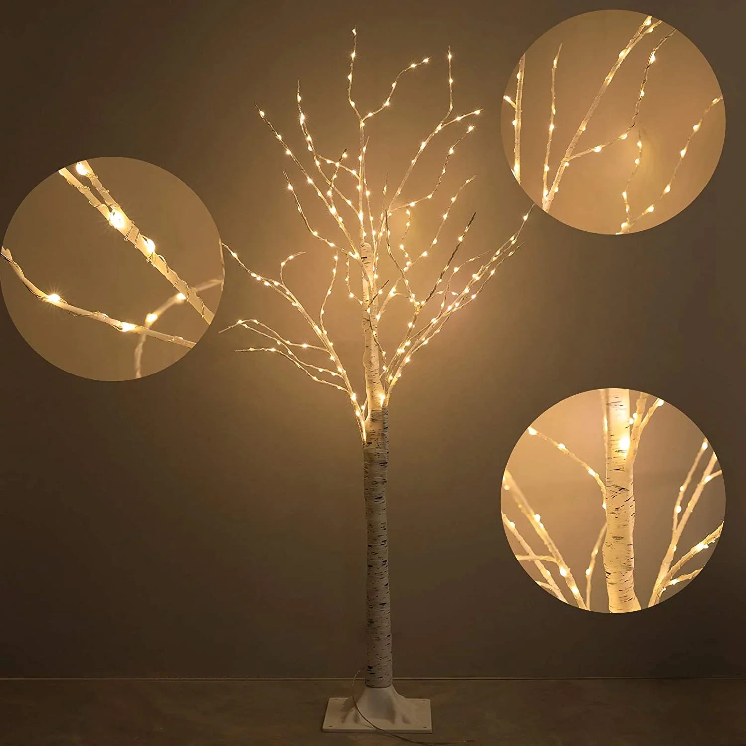 6FT Warm White Lighted Birch Tree Lights, 440LED Colors Changing Light 