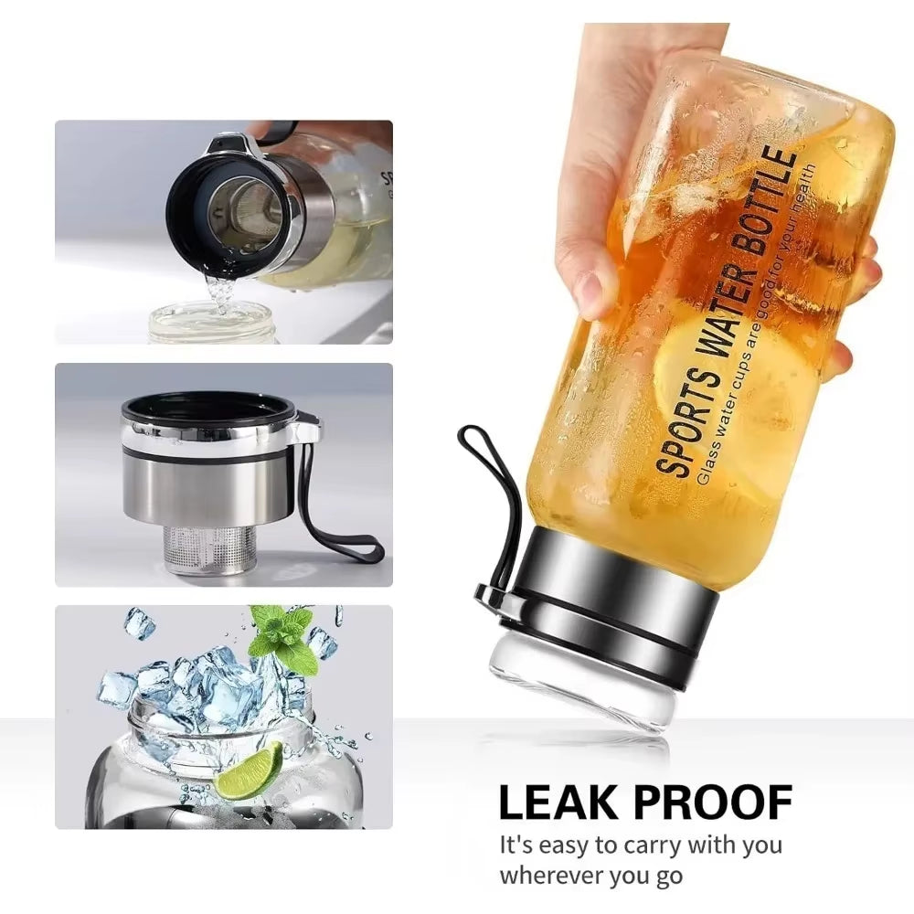 32 Oz Portable Glass Water Bottle Transparent Milk Juice Cup with Stainless Tea Infuser 