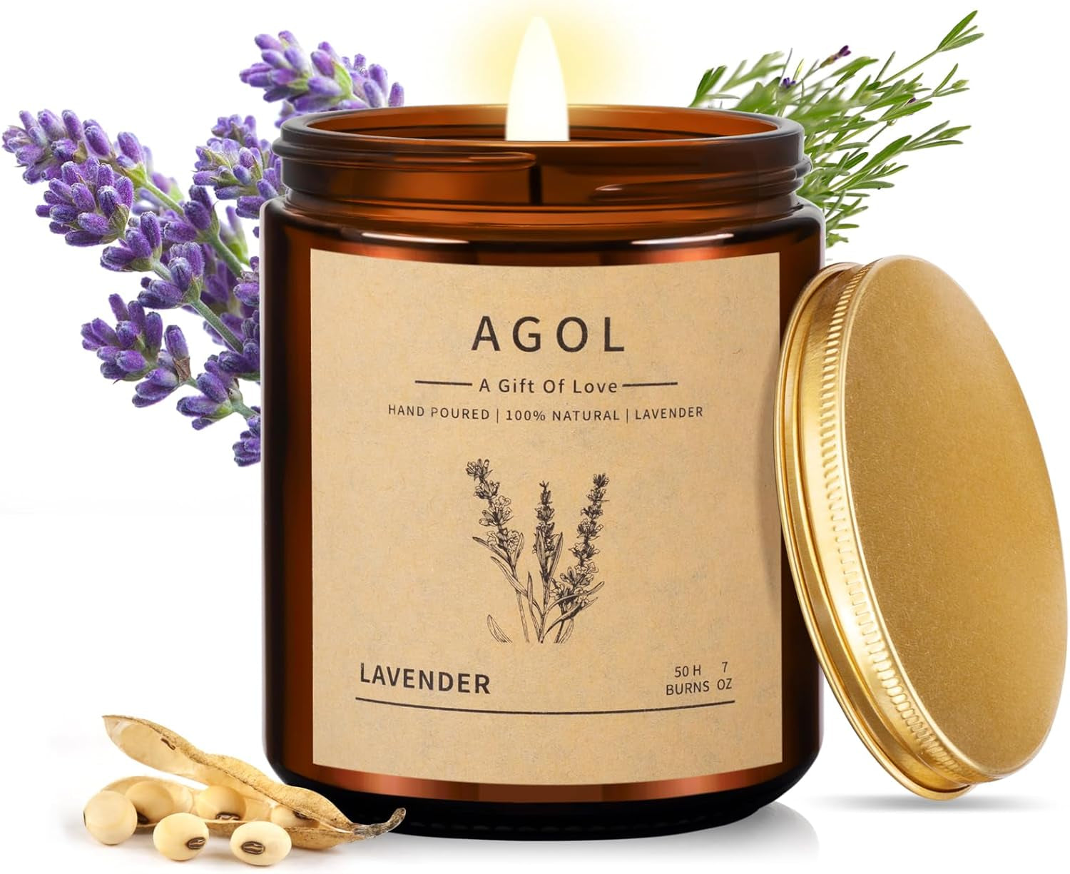 Scented Candles for Home, Luxury Amber Jar Aromatherapy Candle, All-Natural Soy Candles, 50 Hour Long Lasting Candle