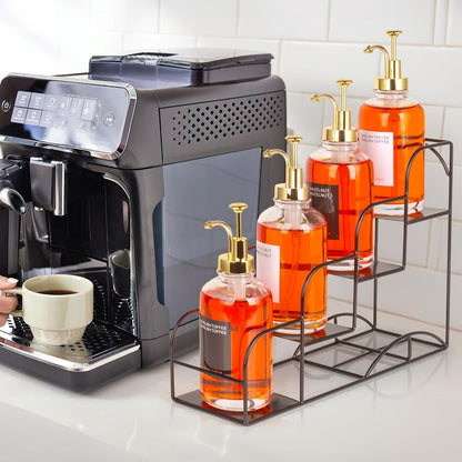 Syrup & Seasoning Rack for Coffee and Kitchen, Iron 4 Compartment Organizer