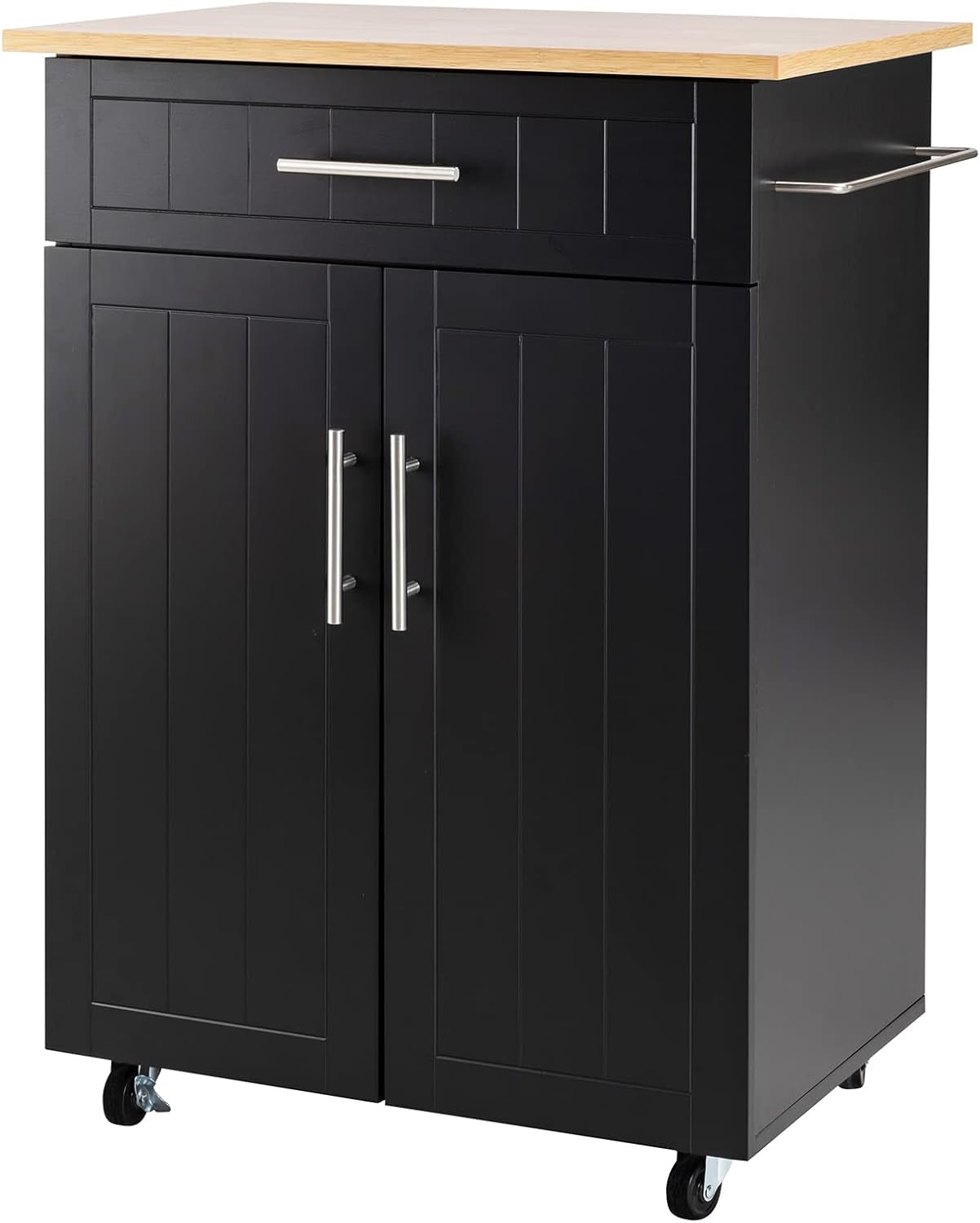 Kitchen Island Cart with Storage, Rolling Kitchen Island Side Table on Wheels with Worktop, Single Door Storage Cabinet and Drawer, Black