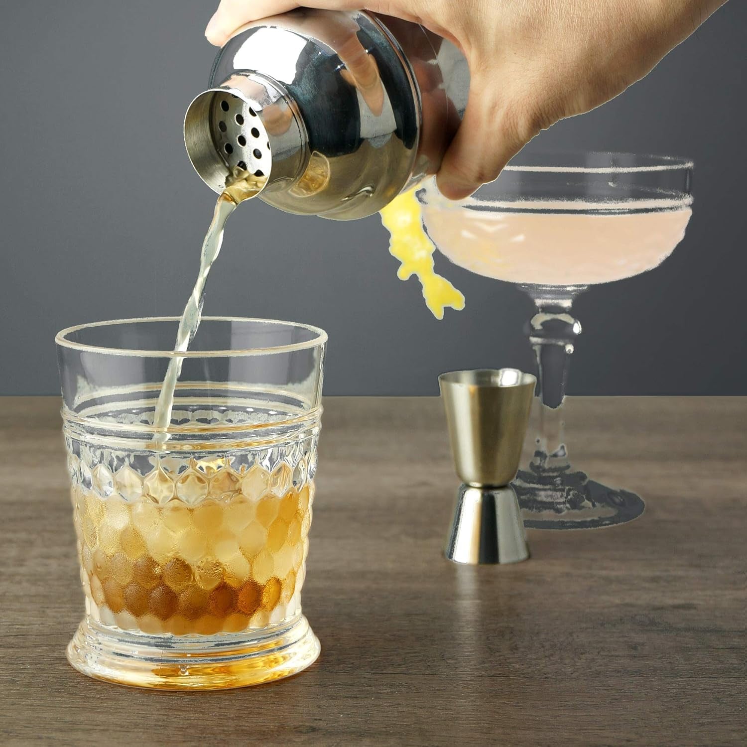 24 Oz Professional Cocktail Shaker - Stainless Martini Tin with Built-In Strainer and Measuring Cup - Perfect for Mixing Drinks