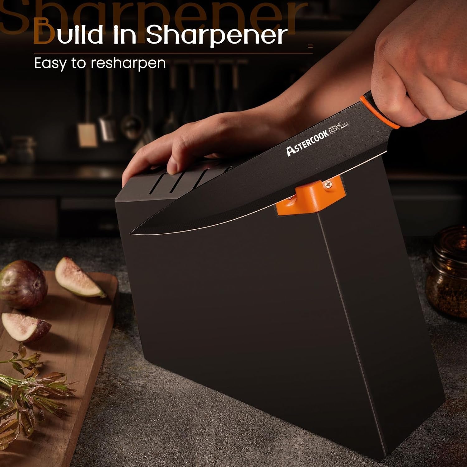 15 Pcs Dishwasher Safe Kitchen Knife Set with Built-In Sharpener, High Carbon German Stainless Steel Black Knife Block Set