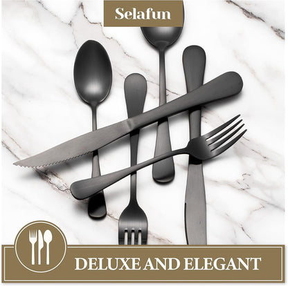 24-Piece Matte Black Flatware Set – Stainless Steel Cutlery for 4