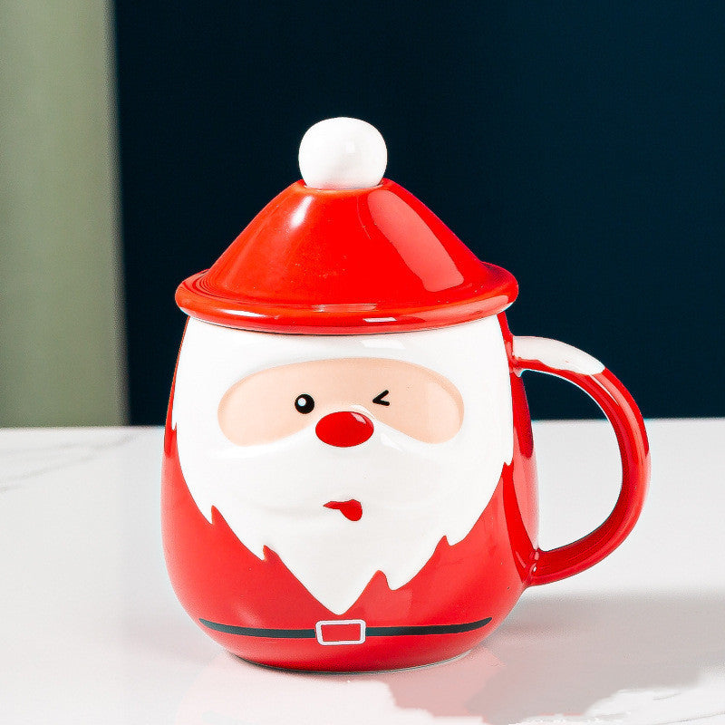 Santa Claus Ceramic Mug with Lid & Spoon