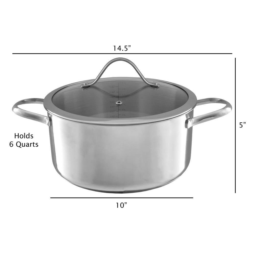 6 Qt. Stainless Steel Stock Pot with Glass Lid