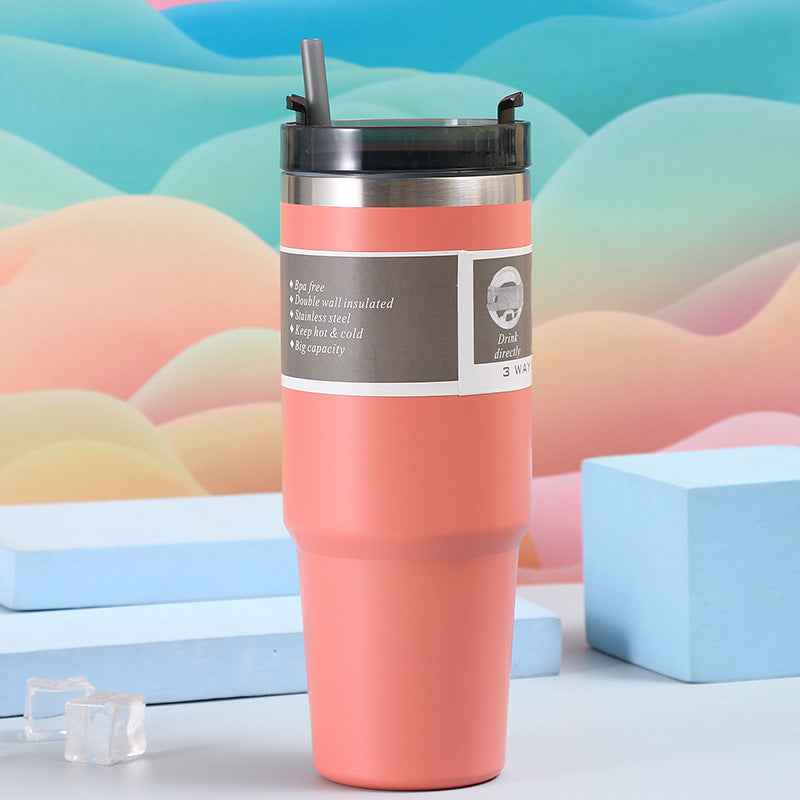 Stainless Steel Vacuum Outdoor Portable Vehicle-mounted Tumbler With Straw